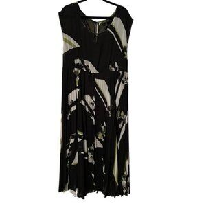 Lane Bryant black white and green sleeveless dress with pleated skirt, sz 14/16
